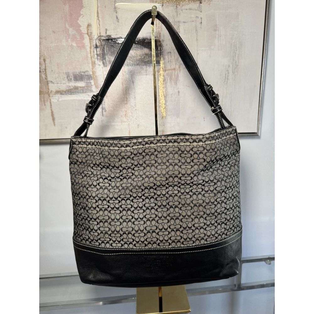 Vintage Coach Large Black Signature Hobo Shoulder Bag